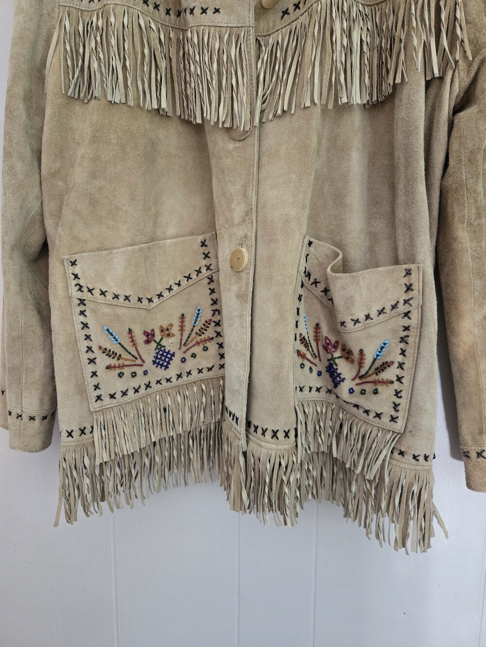 Vintage Double D Ranch Fringe Suede Leather Jacket Beaded Embroidery Western L - Picture 4 of 16